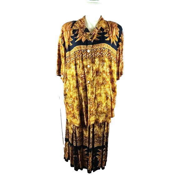 Vintage California Creations Women's Top Skirt Set Brown Orange 18 W - Picture 7 of 10